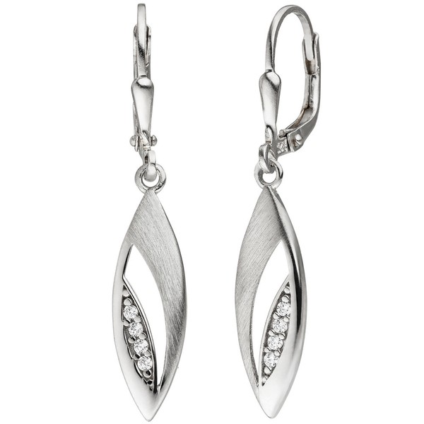 OhrhäNger Ohrringe Boutons Brisur Zirkonia Spitzoval Teilmattiert 925 Silber-image