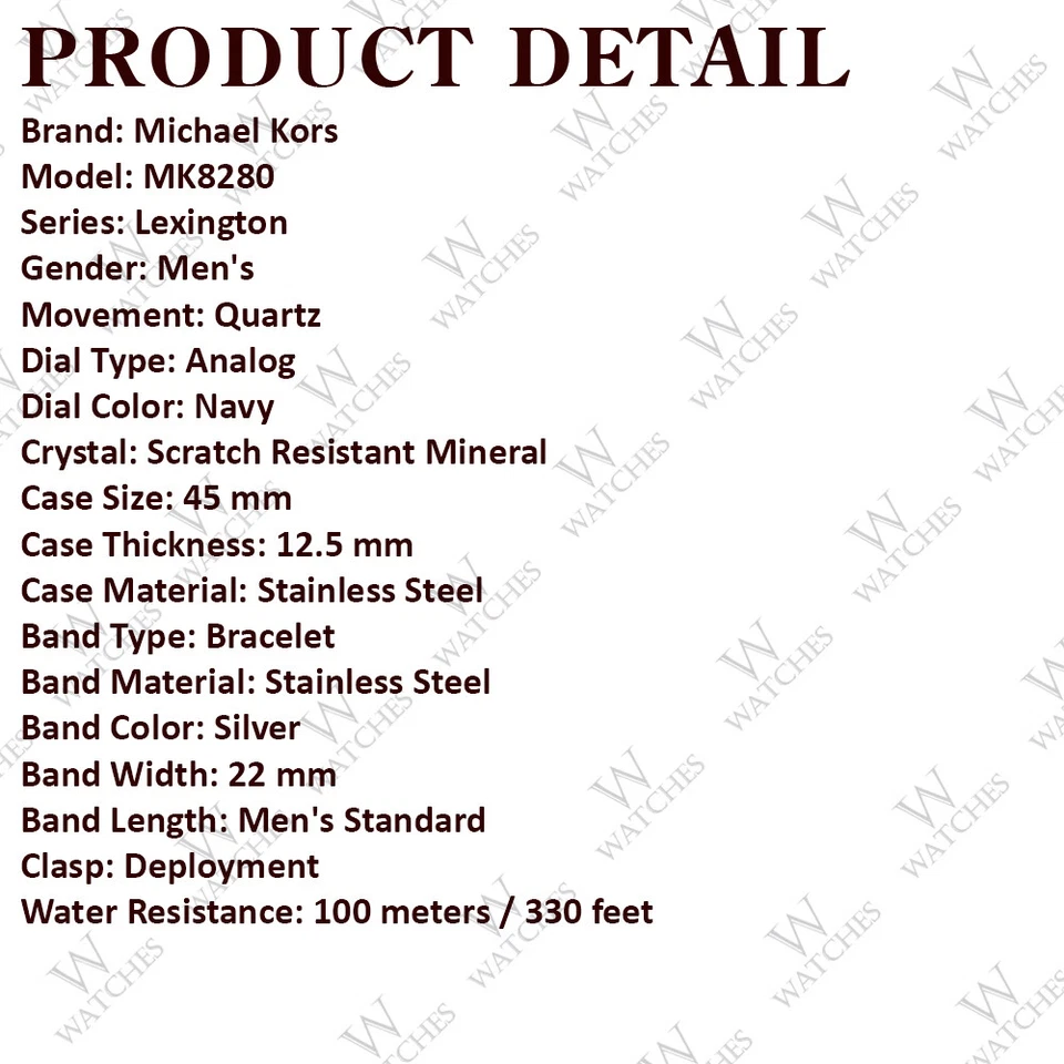 Мужские часы Michael Kors MK8280 Lexington с ремешком из нержавеющей стали темно-синий циферблат - Изображение 2 из 4