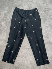 Women  s Vintage y2k 100 Silk Cherry Trouser Pants 10P