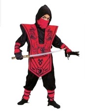NIP Fun World Boys Red Black Complete Ninja Halloween Costume Size Small 6