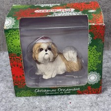 Sandicast Shih Tzu Gold White Dog Christmas Ornament Santa Hat XSO16409 Resin