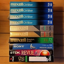 Blank VHS Lot 10 Tapes Sony Maxell Kodak GE T 120 Sleeved Tape Over Notes As-is