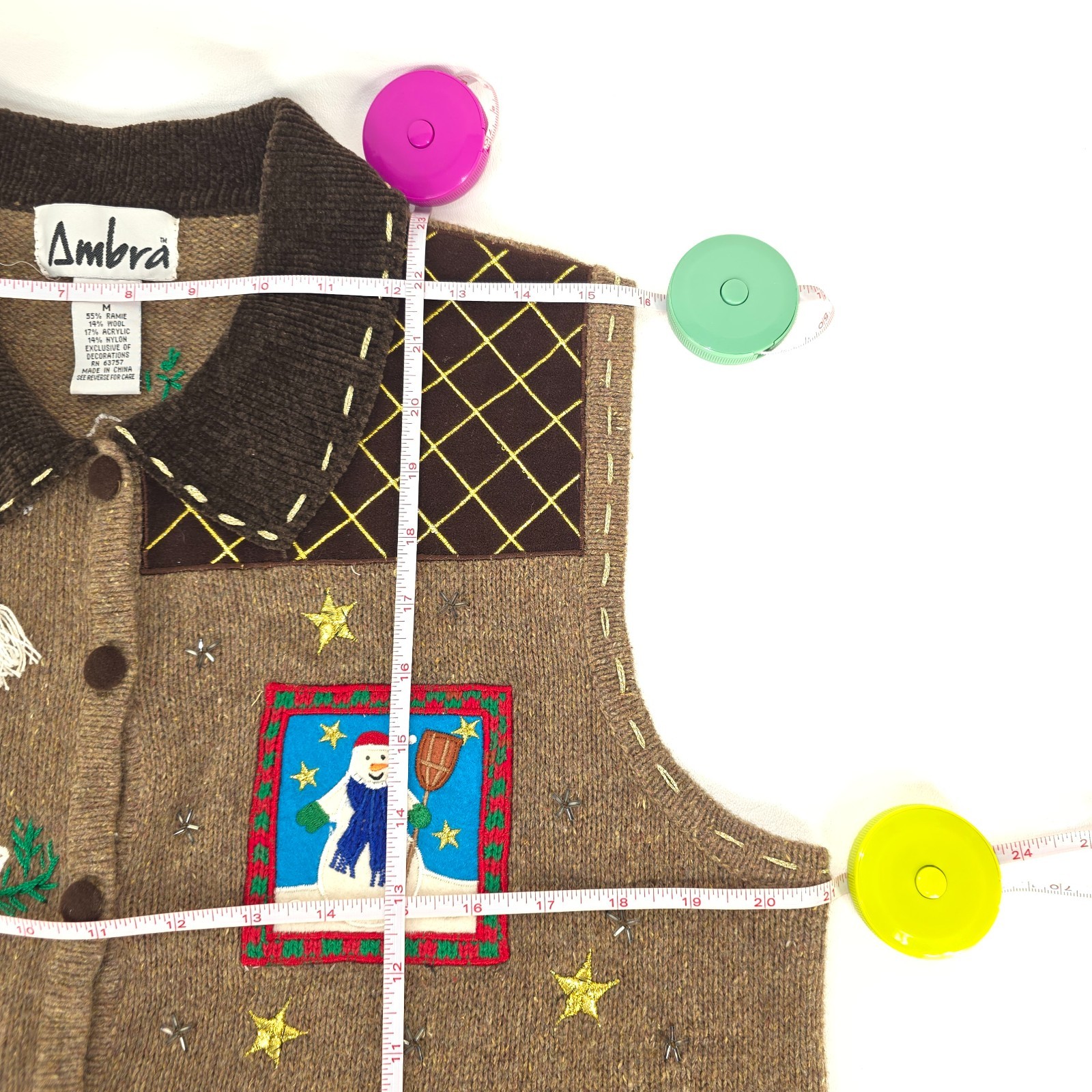 Ambra Patchwork Christmas Sweater Button Up Vest … - image 3