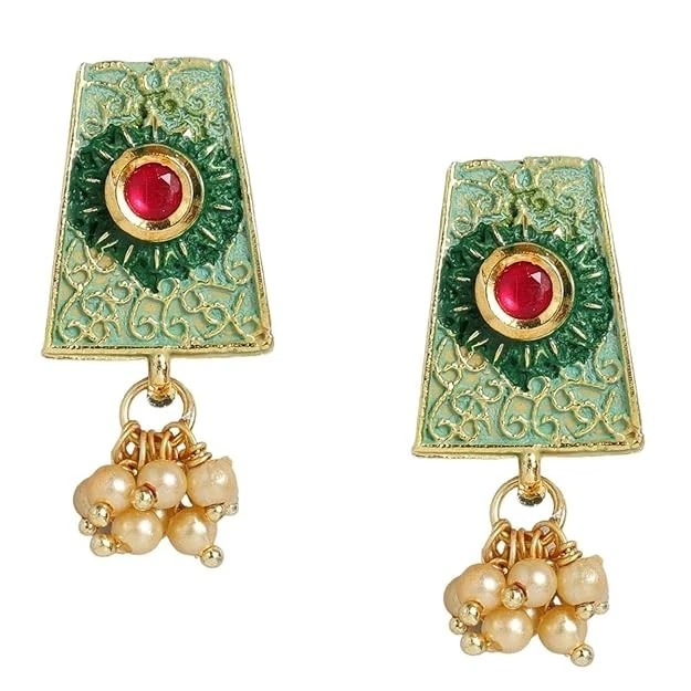 Gargantilla Indian Bollywood Oro Kundan Esmalte Verde Conjunto de Joyería con Perlas Foto 4 de 4