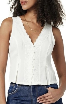 The Drop Women Sleeveless Lace Trim Button-Up Top Size S Whisper White