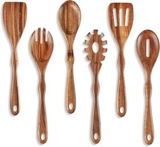 Acacia Wooden Spoons for Cooking   6-Piece Wooden Kitchen Utensil Set with Sp...