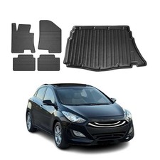 Fußmatten & Kofferraumwanne Set für Hyundai i30 Schrägheck 2012-2016 Schwarz 5x