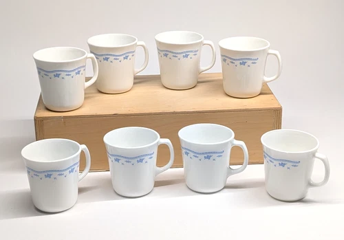 Corning Ware Corelle Morning Blue Coffee Mugs Cups Set of 8 Vintage USA