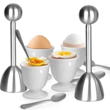 vibedor Egg Cups and Egg Cracker Set for Soft Boiled Eggs, 2 Stainless Steel ...