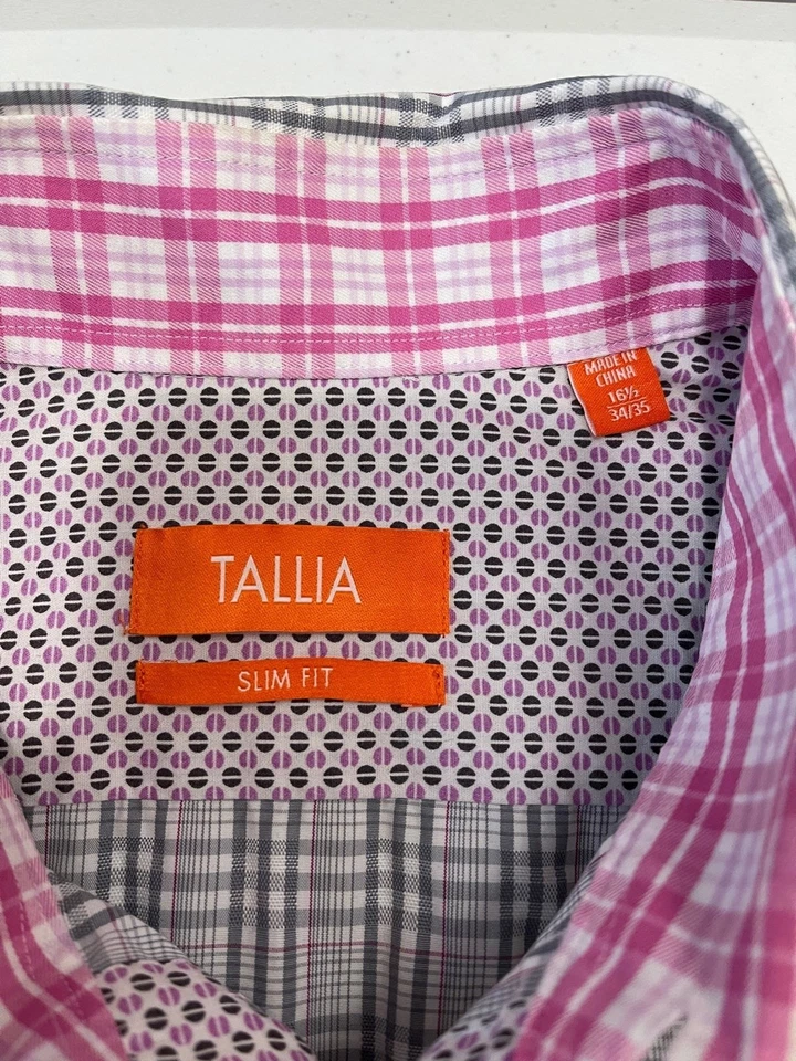 Camisa de vestir ajustada Tallia para hombre gris blanco rosa a cuadros talla 16,5 34/35 Foto 4 de 4