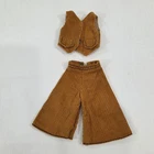 Vintage Barbie Mod Clone Tan Brown Corduroy Vest & Flare Capris Knee Shorts Set