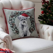 Evans Lichfield Christmas Dog Wreath Soft Velvet Printed Cushion