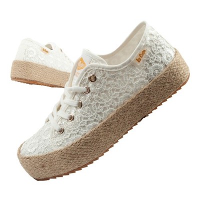 Lee Cooper Damen Sneaker Plateau-Sohle Espadrille Freizeitschuhe Spitze Weiß