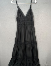 Mango Womens Size 4 Black Modal Blend Crochet Trim Maxi Dress