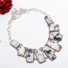 Moss Agate - India 925 Sterling Silver Necklace Adjustable 21-23" 17.99" N11722
