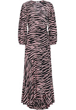Ganni Lindale Zebra Printed Wrap Midi Dress / Pink/Black