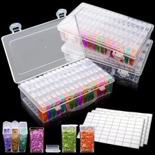 3 Pack Diamond Art Storage Containers, 192 Grids Acrylic Bead Box with Label ...