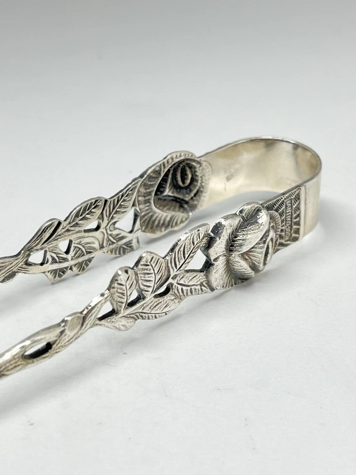 Pinzas antiguas de plata de ley 925 Hildesheimer rosa azúcar Alemania ornamentadas Foto 2 de 4