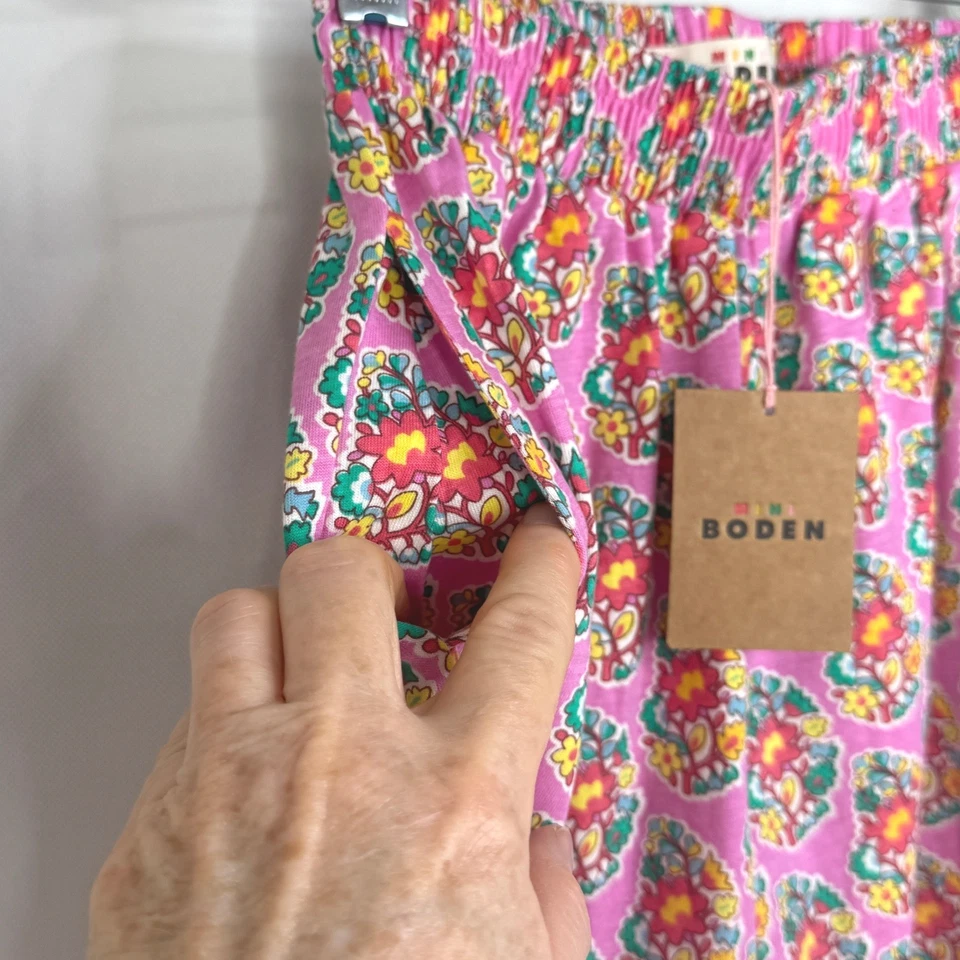 MINI PISO NUEVO CON ETIQUETAS Algodón Tejido Floral Estampado Joggers Niñas 5Y Bolsillos Rosa Colorido Foto 3 de 4