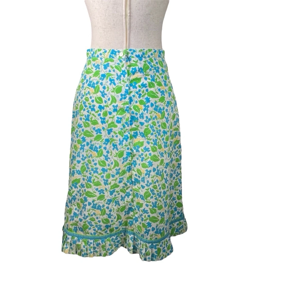 The Lilly Skirt Lilly Pulitzer 60's Label Size 6 Blue Green Floral Print Vintage - Image 4 of 4