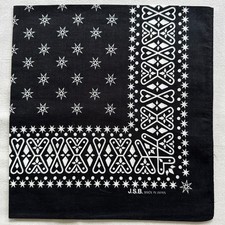 Vintage Mens Bandana Black Cotton Geometric Pattern Handkerchief Kerchief 20"