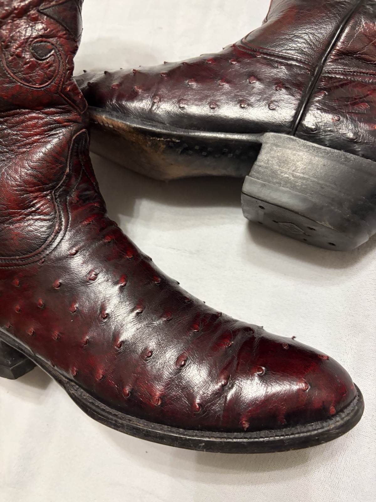 Vintage Lucchese Classics Cowboy Boots Men’s 11AA Black Cherry Ostrich USA Rare image 5