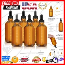 Reusable 6-Pack 4 oz Amber Glass Dropper Bottles - Ideal for Oils & Tinctures