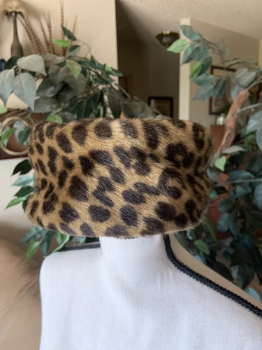 Leopard Print Faux Fur 1950s Ladies Pillbox Hat Retro Vintage Old Money 7.0