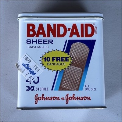 Vintage Band-Aid Sheer Bandages Metal Tin Johnson & Johnson c1970s Collector 