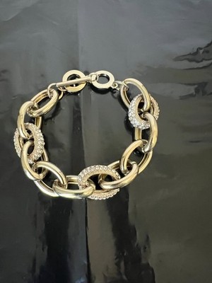 Gold Chunky Chain Bracelet Rhinestone Link Toggle Clasp Statement Bracelet