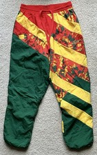 Vintage 90s NIKE Green Red Yellow Nylon Track Pants Sz L Windbreaker Mesh Lined