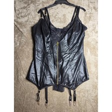 Dreamgirl Black Lace Teddy Bodysuit Faux Leather Zip Overlay XL 12174 Womens