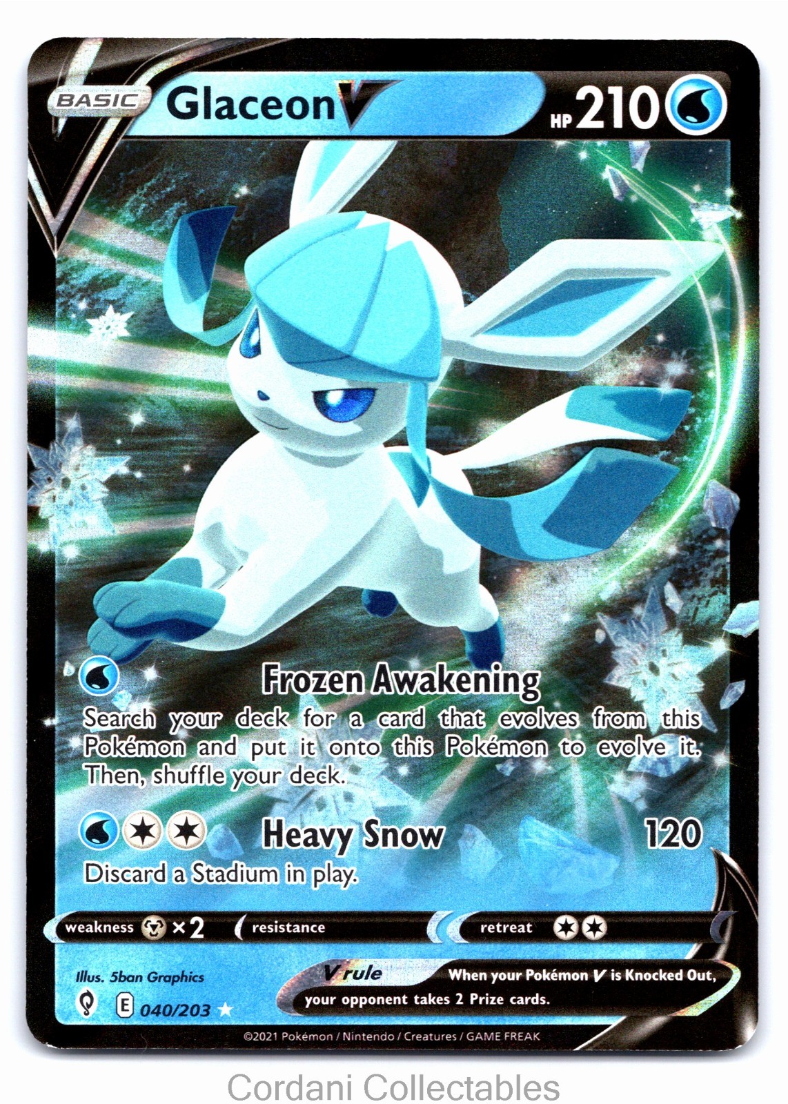 Glaceon V 040/203 Ultra Rare Snowflake Stamped Evolving Skies Pokemon Near Mint