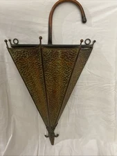 Vintage Hammered Metal Umbrella Holder Wall Hanging Textured Patina Umbrella Art