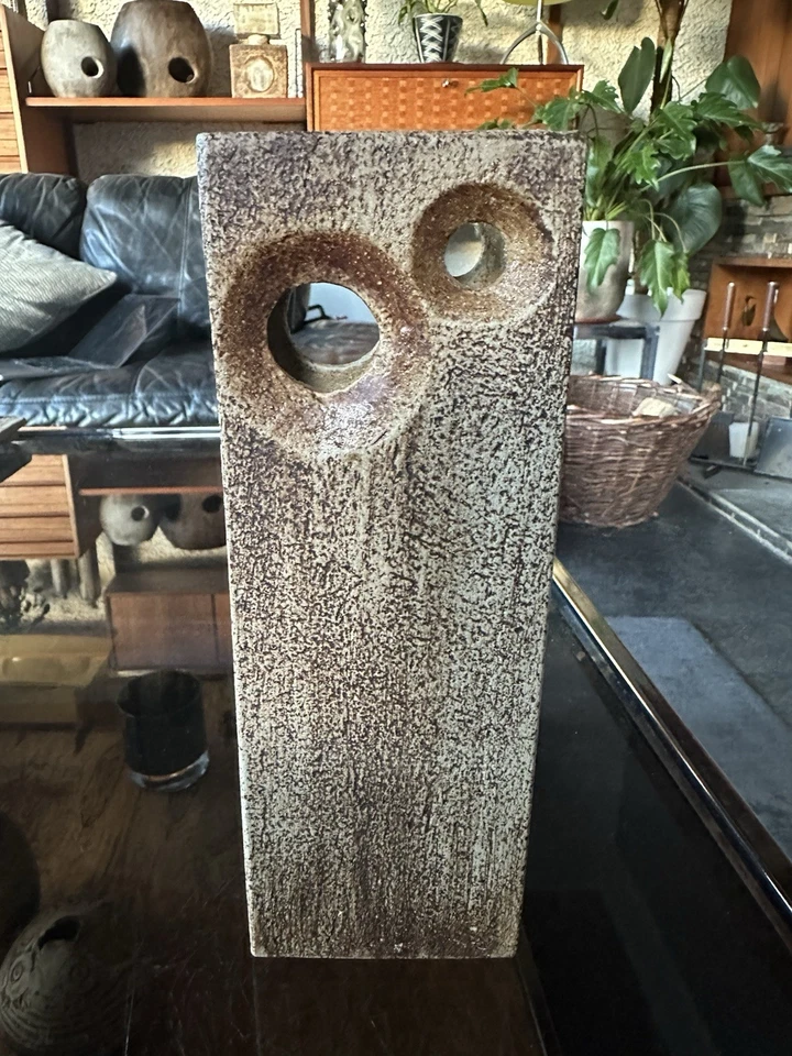 Rare Early 1970s Tony Foard Studio Pottery Modernist Slab With Two Apertures - Image 3 of 4