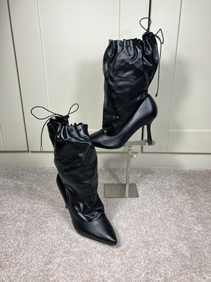 Pixie Heel Damen Stiefel Gr. UK 4 schwarz Wetlook Kunstleder zum Binden gerafft
