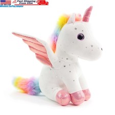 8 Inch White Unicorn Stuffed Animal, Soft Plush Toy Gift for Girls Age 3-8