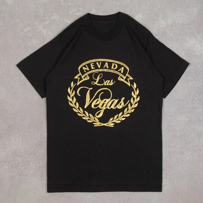 Vintage 90s Graphic Logo Las Vegas Single Stitch T-Shirt M Herren Schwarz Location