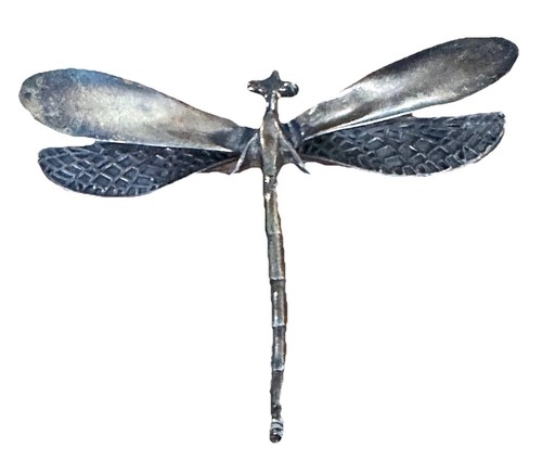 Vintage Sterling Silber Libelle Brosche groß 3" figürliche Anstecknadel 925 strukturierte Flügel