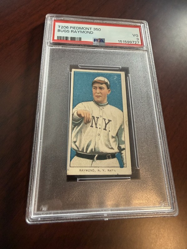 1909-11 T206 Piedmont 350 Bugs Raymond Rookie Card. PSA 3