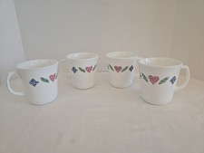 Set of 4 Vintage Corning USAQuilt Hearts Mugs Corelle 8oz