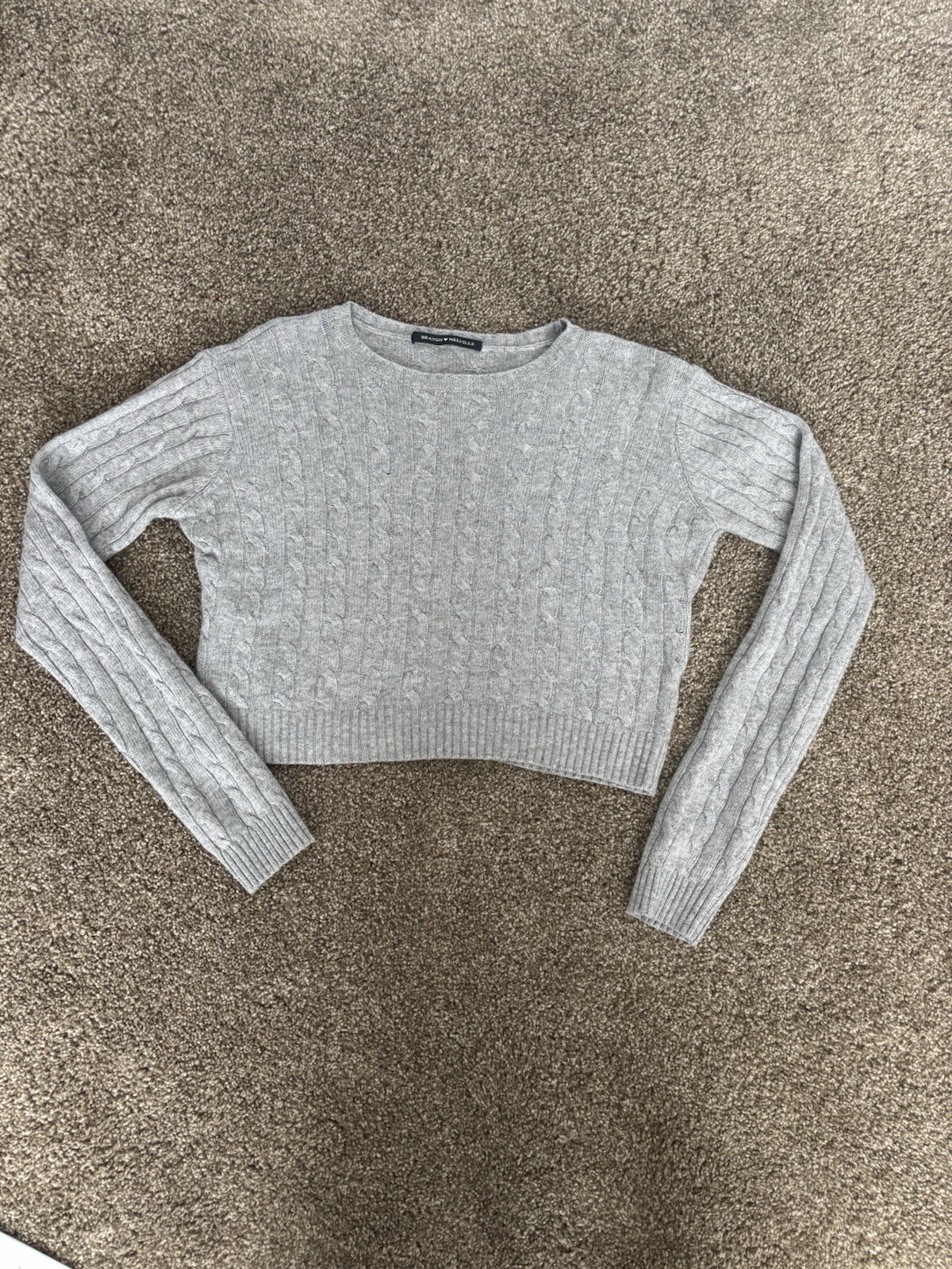 BRANDY MELVILLE grey oversized sweater cropped cableknit crewneck