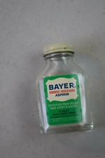 Vintage green label Bayer time released Aspirin Glass Bottle With Metal Lid