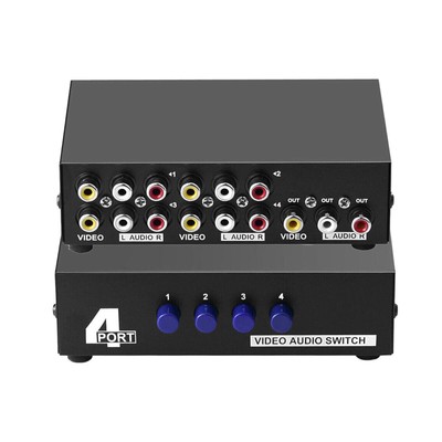 4-weg AV-schakelaar schakelaar, 4 in 4 uit Composiet Video L R Stereo Audioselectiebox, Stereo-schakelaarschakelaar met IR-afstandsbediening voor Actieve