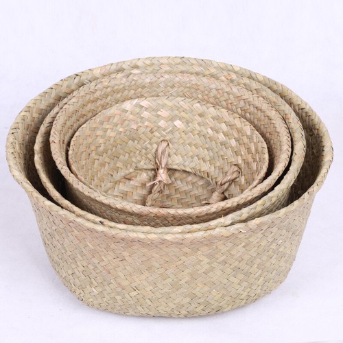 NATURAL SEAGRASS FLOWER BASKET FOLABLE BELLY STORAGE HOLDER PLANT POT BAG 002 - Picture 15 of 43