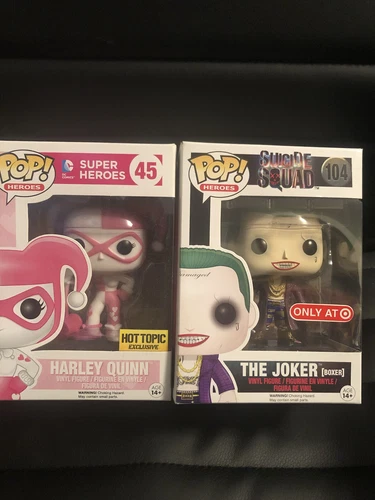 Funko Pop! Heroes SUICIDE SQUAD EXCLUSIVE The Joker #104 & Harley Quinn #45 NEW