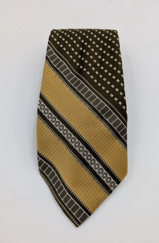 Corbata vintage años 60 70 para hombre verde oro amarillo rayas Foto 2 de 4