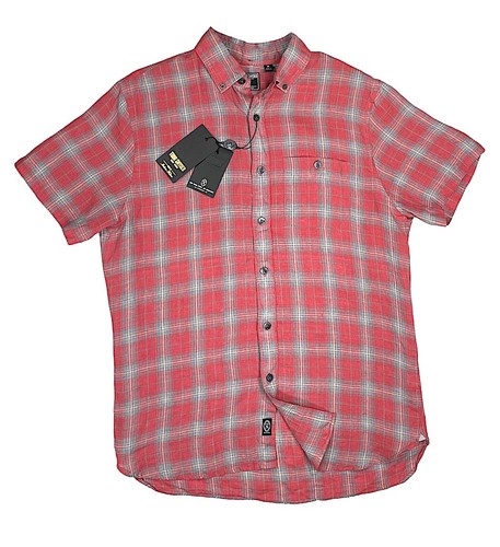 Todd Snyder Button Down Hemd rot/grau kariert Leinen Kurzarm Gr. M neu Etikett