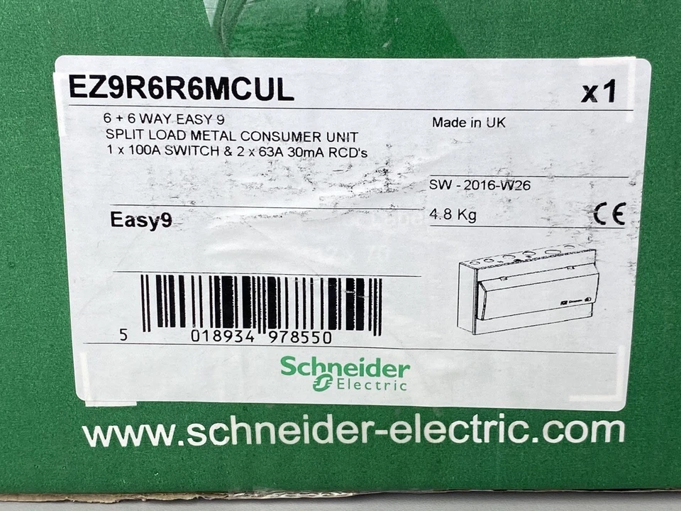 Unidad de consumo Easy9 EZ9R6R6MCUL 6+6 vías 1x 100A Sw principal + 2x 63A RCCB Foto 2 de 4