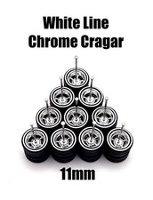 5x White Line Chrome Cragar 11/11mm Wheels w/ Rubber Tires for 1/64 H0T Wheelz